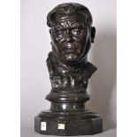Barney Seale (1896-1957) British. "Self Portrait", Bronze on a Green Marble Base, overall H.21" W.