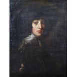 18th Century English School. A Portrait of a Man, wearing a Black Coat with White Silk Embroidery,