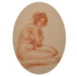 Circle of Astride Maillol (1861-1944) French. A Seated Naked Lady, Sanguine, Oval, 7.75" x 5.75".