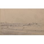 19th Century English School. "Gorleston Fort from the Pier", Figures on the Pier with Shipping on