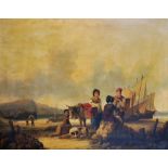 Circle of William Shayer (1811-1879) British. A Beach Scene, with Figures and a Donkey, Oil on