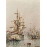 Louis Etienne Timmermans (1846-1910) Belgian. A Harbour Scene, with Boats, Watercolour, Signed, 13.