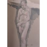 20th - 21st Century English School. A Full Length Portrait of a Naked Man, Pastel, Indistinctly