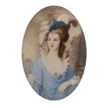 Anton (19th Century) British. "Miss Graham", a Portrait of a Lady in a Blue Dress and Pearls, with a
