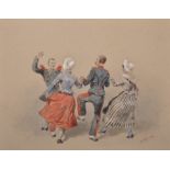 Orlando Norie (1832-1901) British. Two Military Gentleman Dancing with Two Ladies, Watercolour,