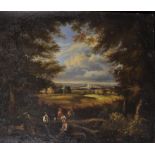 Early 19th Century English School. An Extensive Landscape, with Figures at Rest in the foreground,
