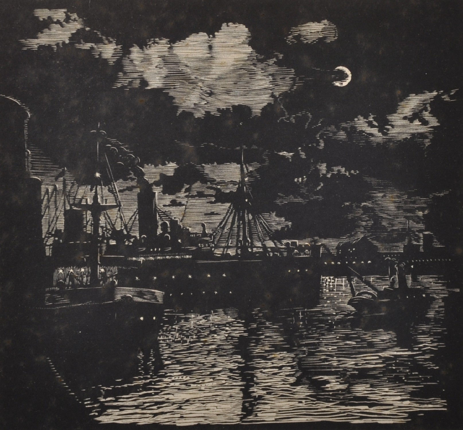 A... Tender Crichton (20th Century) British. "With The Night Tide", Woodcut, Signed and Inscribed,