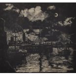 A... Tender Crichton (20th Century) British. "With The Night Tide", Woodcut, Signed and Inscribed,