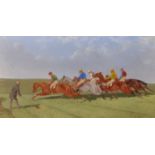 Benjamin Herring (1830-1871) British. 'The Start', A Man Waving a Red Flag to Jockeys and Horses
