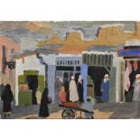 20th Century English School. A Middle Eastern Street Scene with Figures, Oil on Canvas, Unframed,