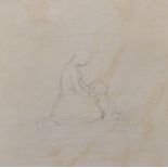 John Flaxman (1755-1826) British. "Mother with Children", Ink, Signed on Mount in Pencil, and