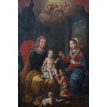 18th Century Italian School. Madonna and Child with Attendants, Oil on Canvas, 18.5" x 12.5".