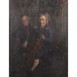 Early 19th Century English School. An Interior Scene, with Two Figures, one playing the Cello, the