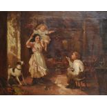 Kate Gray (act.1848-1892) British. A Cottage Interior, with Children and a Dog, Oil on Canvas,