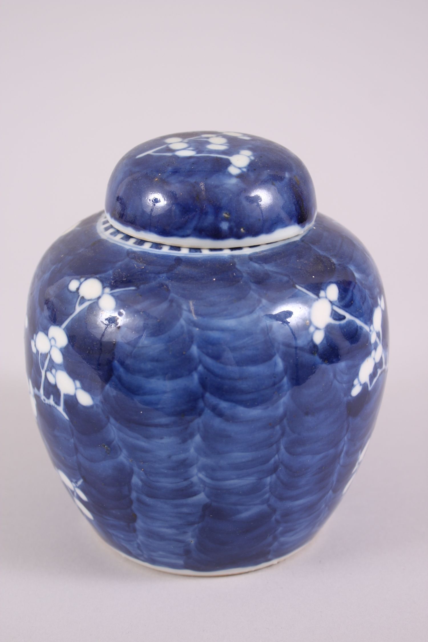 A 19TH CENTURY CHINESE BLUE & WHITE PRUNUS JAR & COVER, the base with a double blue ring, 14cm - Image 4 of 7