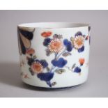A GOOD MEIJI PERIOD JAPANESE IMARI BUSH POT / LOW CYLINDRICAL BOWL, finely painted with scenes of
