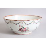 A CHINESE 18TH CENTURY FAMILLE ROSE EXPORT BOWL, the bowl tranquilly decorated with areas of painted