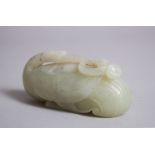 A GOOD 19th CENTURY CHINESE CARVED JADE PAPERWEIGHT OF A CRANE, the crane modelled with a Chinese