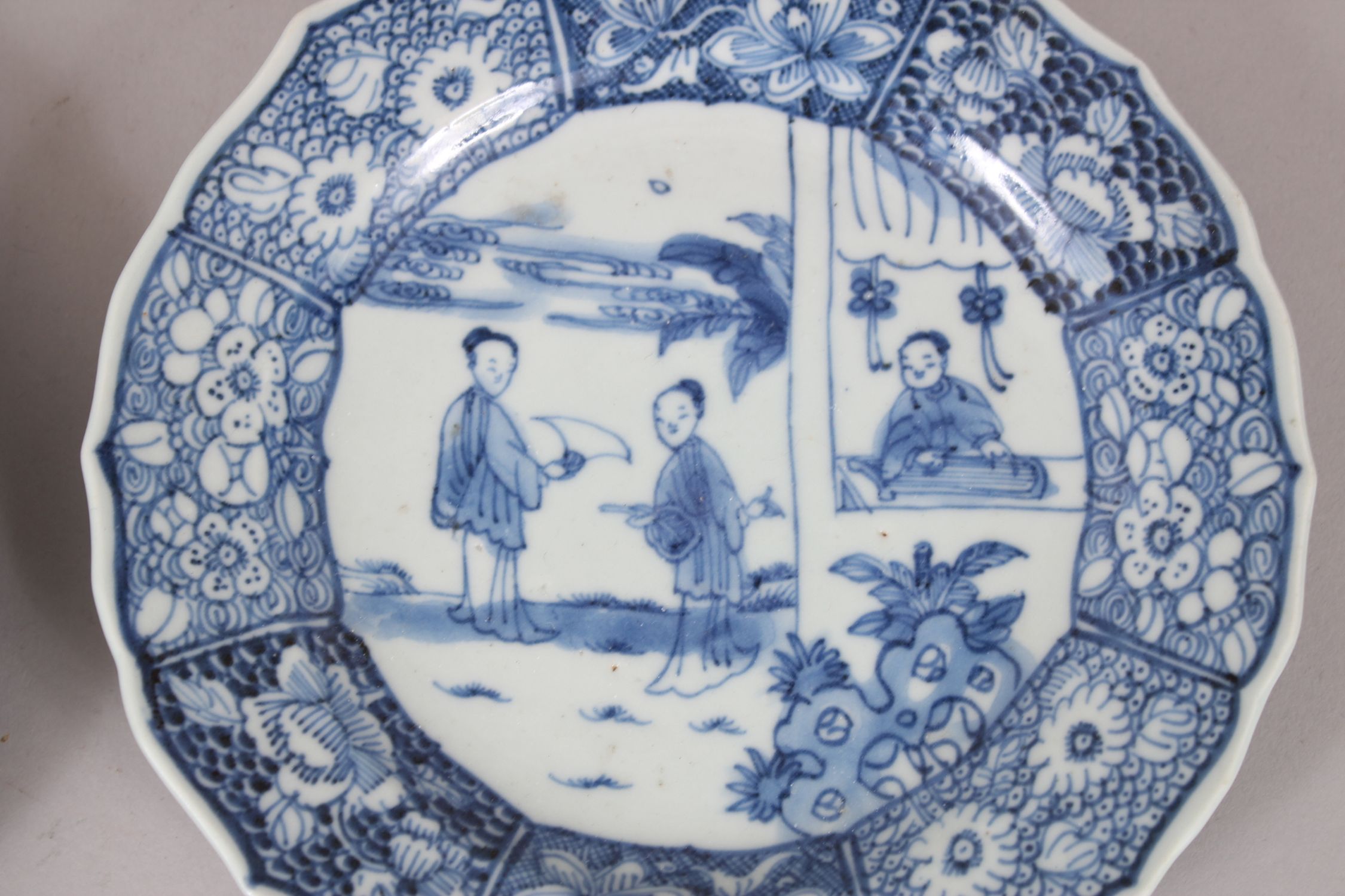 A SET OF SIX 19TH CENTURY CHINESE BLUE & WHITE SAUCERS, each decorated with scenes of figures within - Image 4 of 9