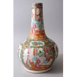 A 19TH CENTURY CHINESE CANTON PORCELAIN BOTTLE VASE, decorated with panels depicting birds amongst