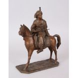 A GOOD BRONZE FIGURE OF A TURKISH MAN UPON HORSE, the figure seated sideways upon the horse