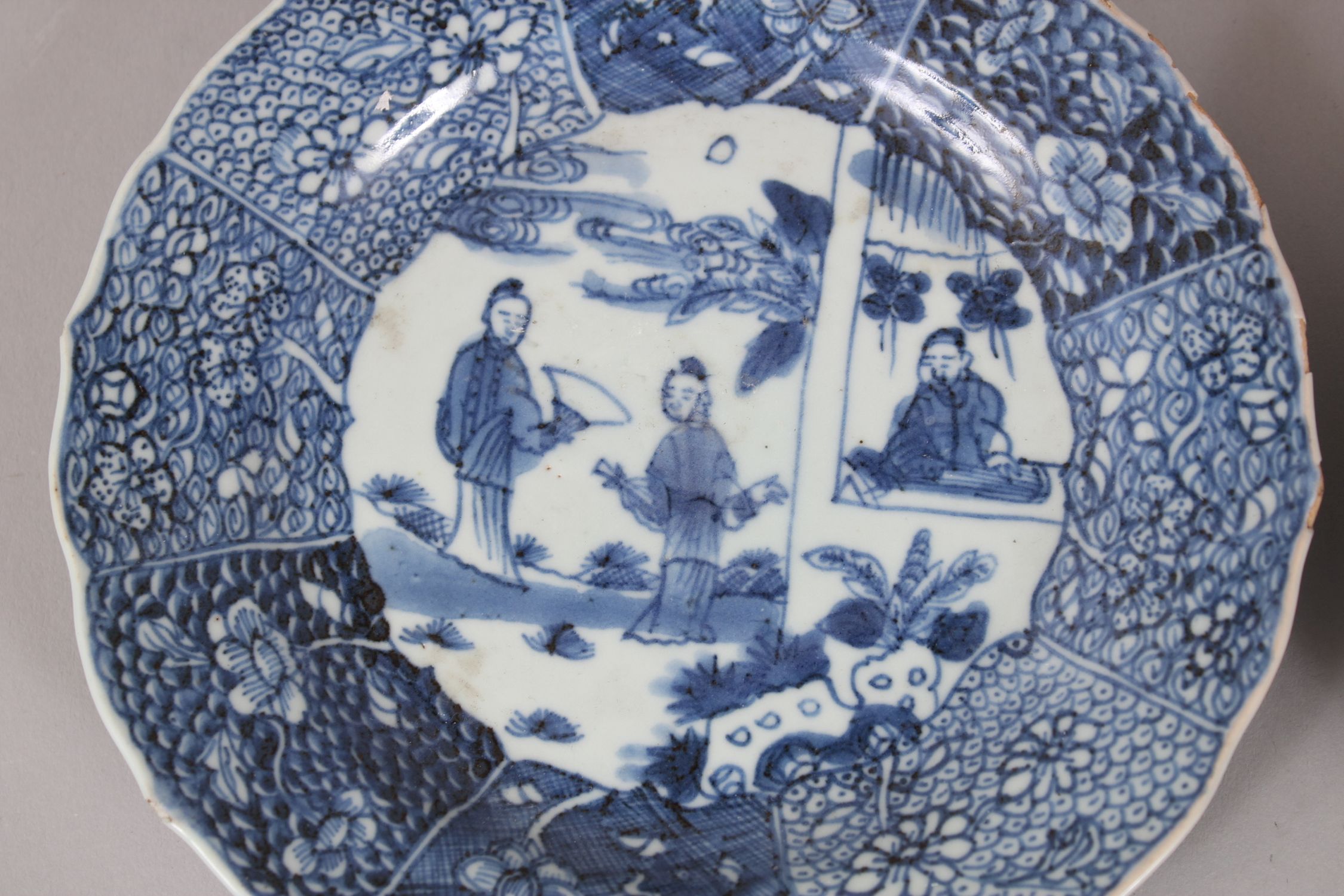 A SET OF SIX 19TH CENTURY CHINESE BLUE & WHITE SAUCERS, each decorated with scenes of figures within - Image 2 of 9