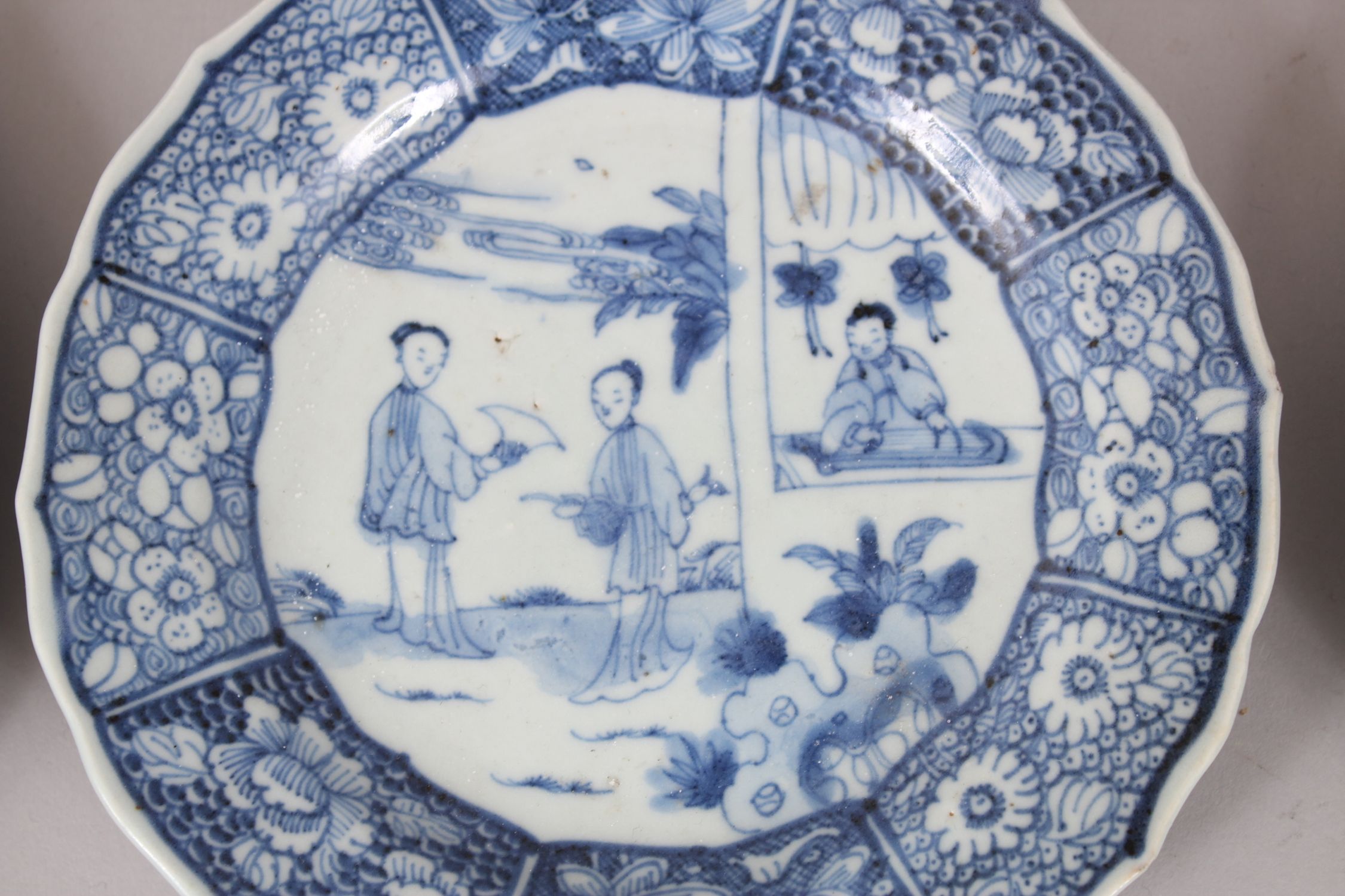 A SET OF SIX 19TH CENTURY CHINESE BLUE & WHITE SAUCERS, each decorated with scenes of figures within - Image 3 of 9