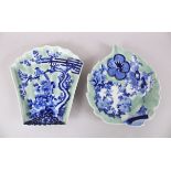 AN UNUSUAL PAIR OF JAPANESE EDO / MEIJI PERIOD CELADON BLUE & WHITE IMARI / ARITA PLATES, one