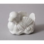 A CHINESE BLANC DE CHINE PORCELAIN DUCK BRUSH WASHER, 5cm high x 6 cm wide.