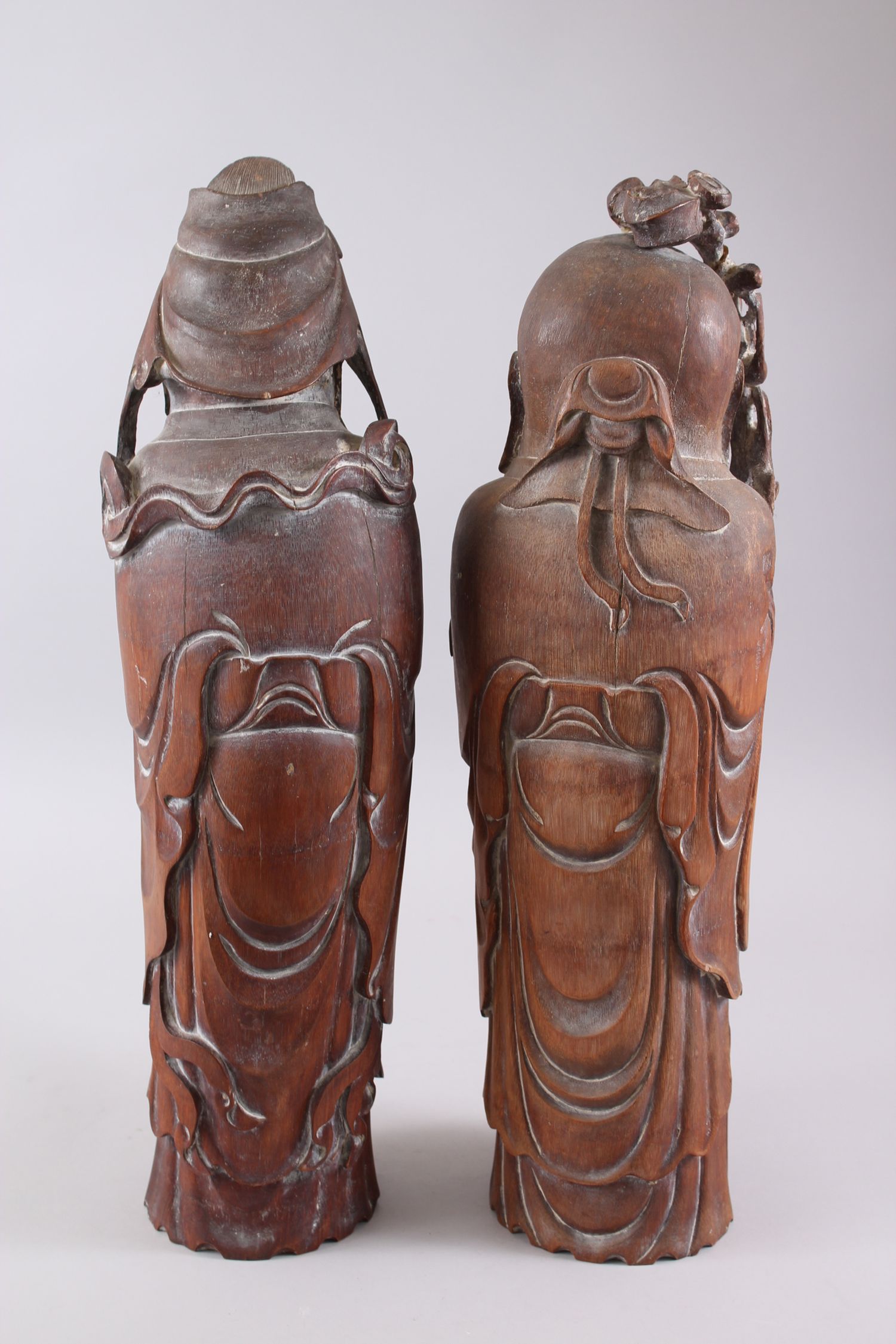 A PAIR OF CHINESE CARVED BAMBOO FIGURES OF SHOU LAO & GUANYIN, both measuring 57cm high x approx - Image 2 of 3