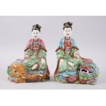 A GOOD PAIR OF 18TH / 19TH CENTURY CHINESE FIGURES OF GUANYIN, one figure dipiciting the god