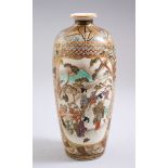 A GOOD JAPANESE MEIJI PERIOD SATSUMA PORCELAIN VASE, the two main panels painted with scens of