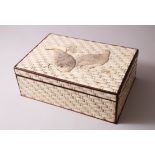 A GOOD JAPANESE MEIJI PERIOD IVORY & SHIBAYAMA HARDWOOD LIDDED BOX, the box inlaid in ivory to