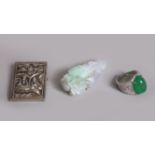 A MIXED LOT OF CHINESE ITEMS, consisting of one jadeite pendant in the form of a flower, 5cm , one