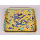 A GOOD LARGE CHINESE MING STYLE PORCELAIN DRAGON TRAY, the slightly raised decoration depicting