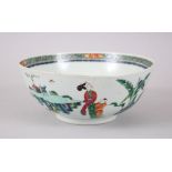 A GOOD 19TH CENTURY CHINESE PORCELAIN FAMILLE VERTE BOWL, the exterior decorated with three