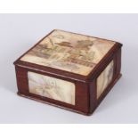 A CHINESE SQUARE WOODEN AND MOTHER OF PEARL BOX, 10cm square.