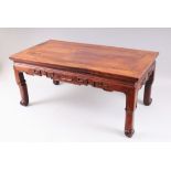 A FINE QUALITY 19TH CENTURY CHINESE HUANGHUALI / HARDWOOD KANG TABLE, rectangular mitred top with