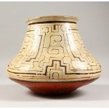 A SIMILAR PERUVIAN CIRCULAR POT. 18cms high x 22cms wide.