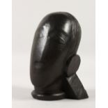 AFTER GUSTAVE MIKLOS (1888-1967) HUNGARIAN. A CUBIST ART DECO BRONZE HEAD. Signed G. Miklos 1/4 with