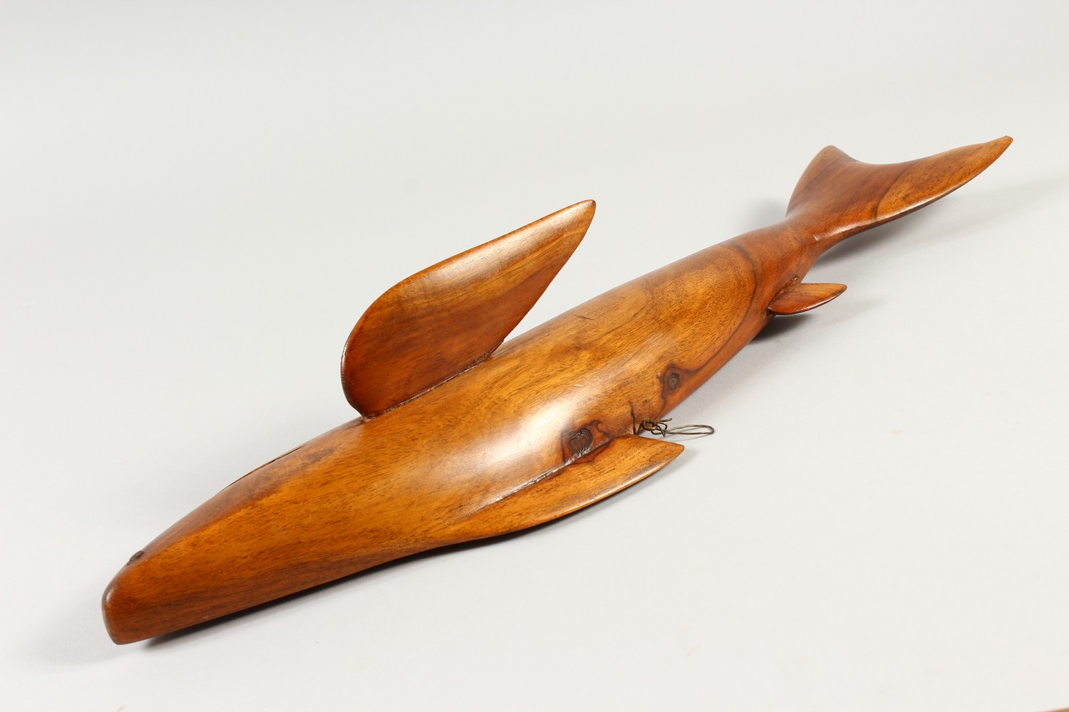 A PITCAIRN ISLAND CARVED WOOD SHARK by JOHN CHRISTIAN. Signed. 50cms long. - Image 5 of 7