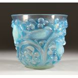 A LALIQUE VASE "AVALLON" BLUE. Etched R. LALIQUE, FRANCE. No. 986. 14cms high. Illus. page 436 R.