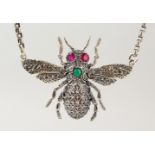 A LARGE SILVER BEE NECKLACE.