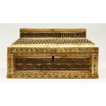 A GOOD 18TH / 19TH CENTURY RUSSIAN IVORY CASKET, the top with carved emblematic figures, pierced and