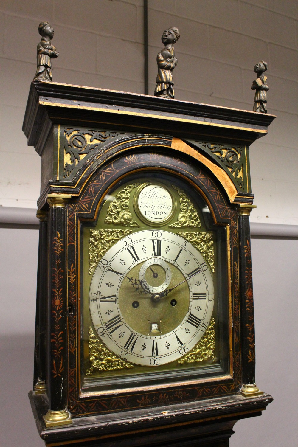 A GEORGE III CHINOISERIE DECORATED BLACK LACQUER LONGCASE CLOCK, by William Kipling, London, with - Image 3 of 26