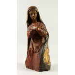 A 17TH - 18TH CENTURY ITALIAN CARVED, GILDED AND PAINTED MADONNA. 46cms high.