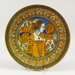 CESARE MILIANI. A VERY GOOD MAIOLICA CIRCULAR DISH. See label on reverse. Milan Exhibition 1881.