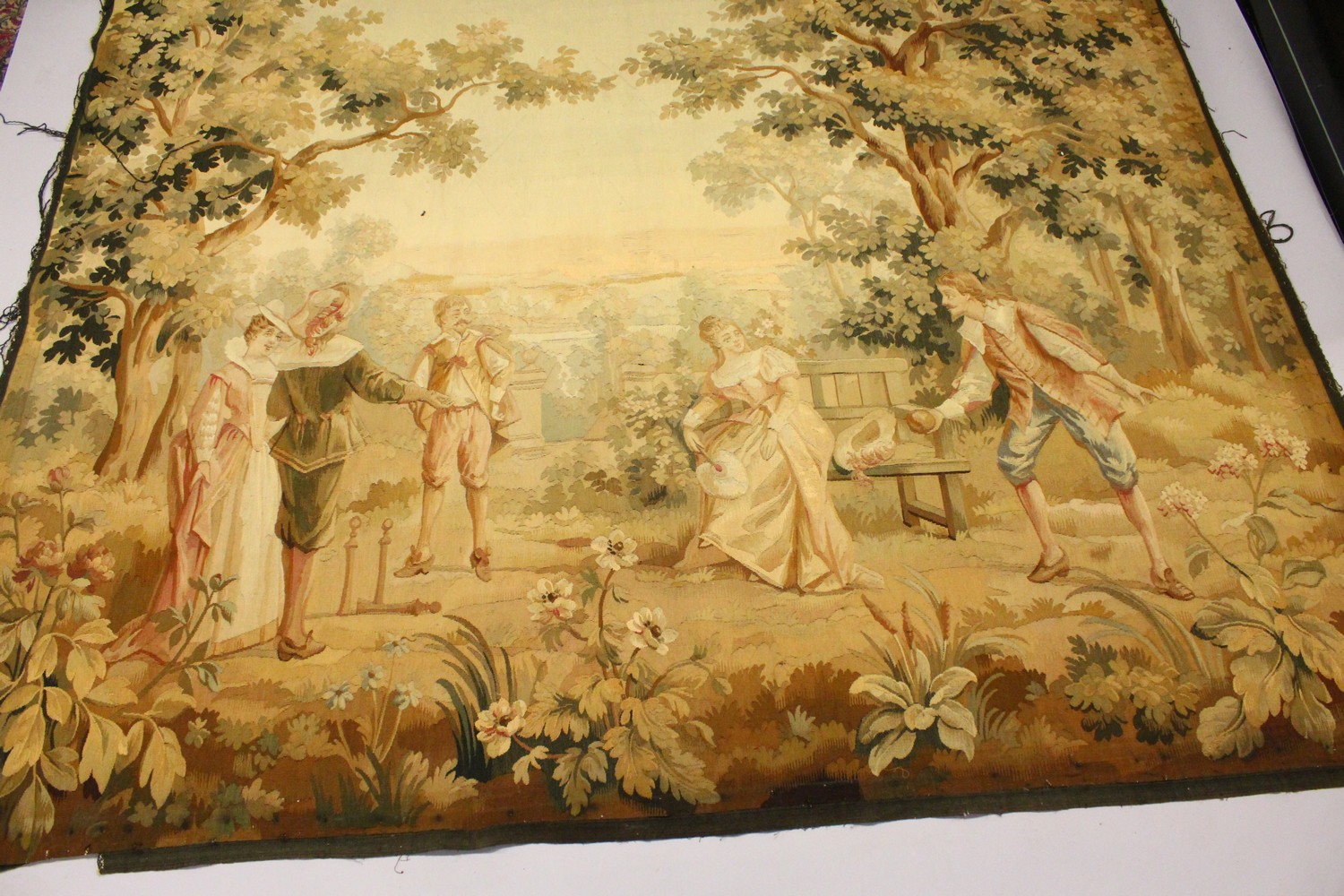 A GOOD LARGE LATE 19TH CENTURY TAPESTRY PICTURE, depicting a courting couple and other figures in - Image 2 of 16