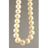 A PEARL NECKLACE WITH 14CT GOLD CLASP. 41cms long.