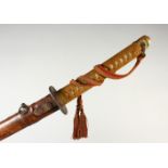 A JAPANESE WWII OFFICER'S KATANA, with leather covered scabbard. 96cms overall, blade 68cms.
